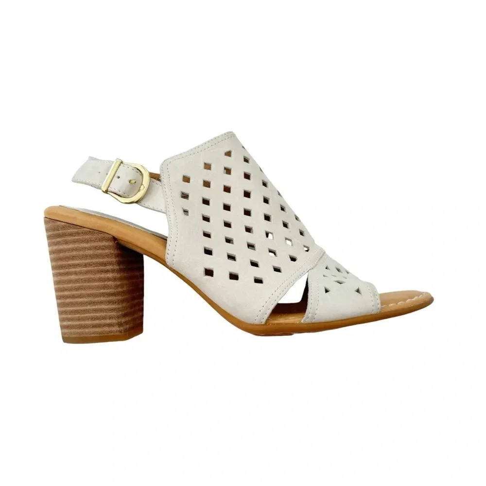 Born Leather Havana Open Toe Slingback Comfort Sandal Cream Green Beige Size 10